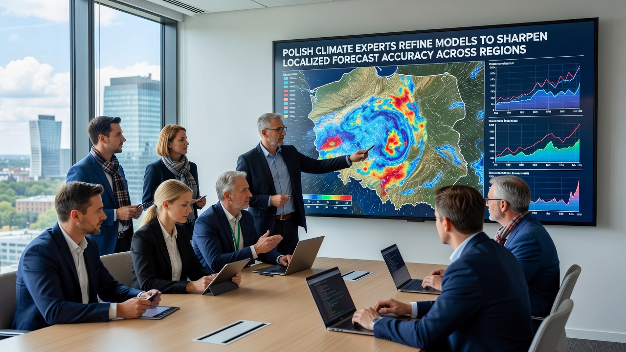 Detailed view of climate modeling software interfaces displaying regional forecast maps